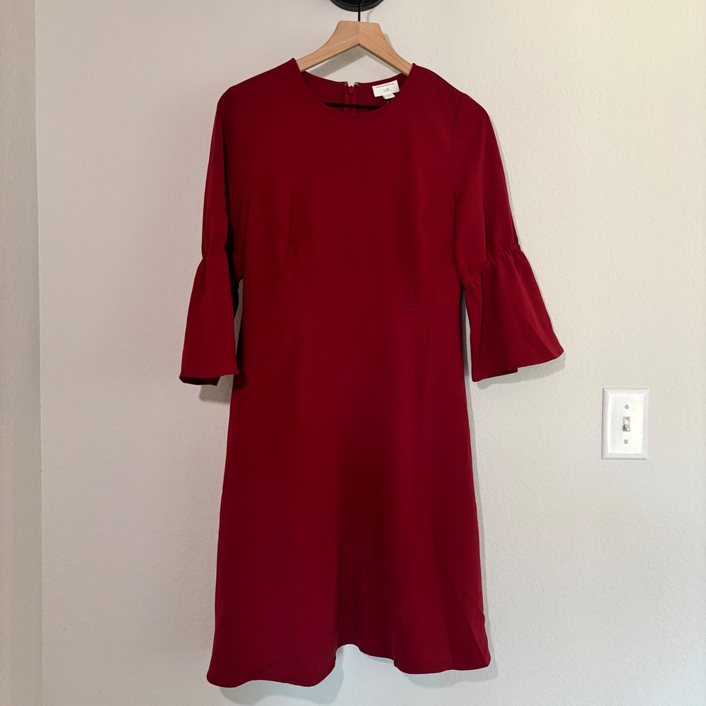 J. Jill Dress 6P Petite Ruby Red Bell Sleeve